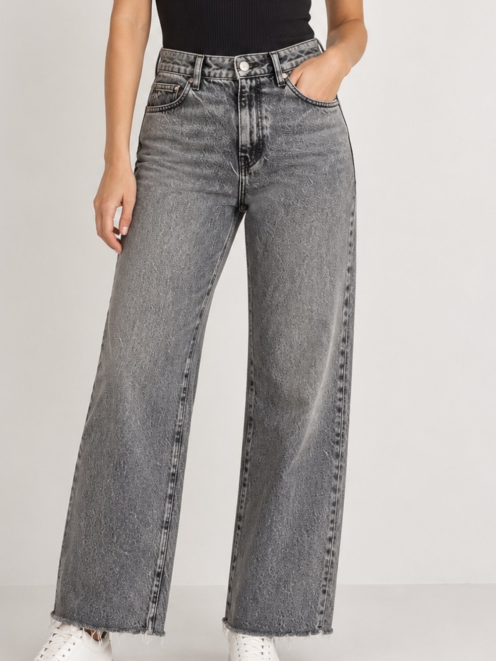 Zara Z1975 High Rise Straight Jeans Gray Raw Hem US 6